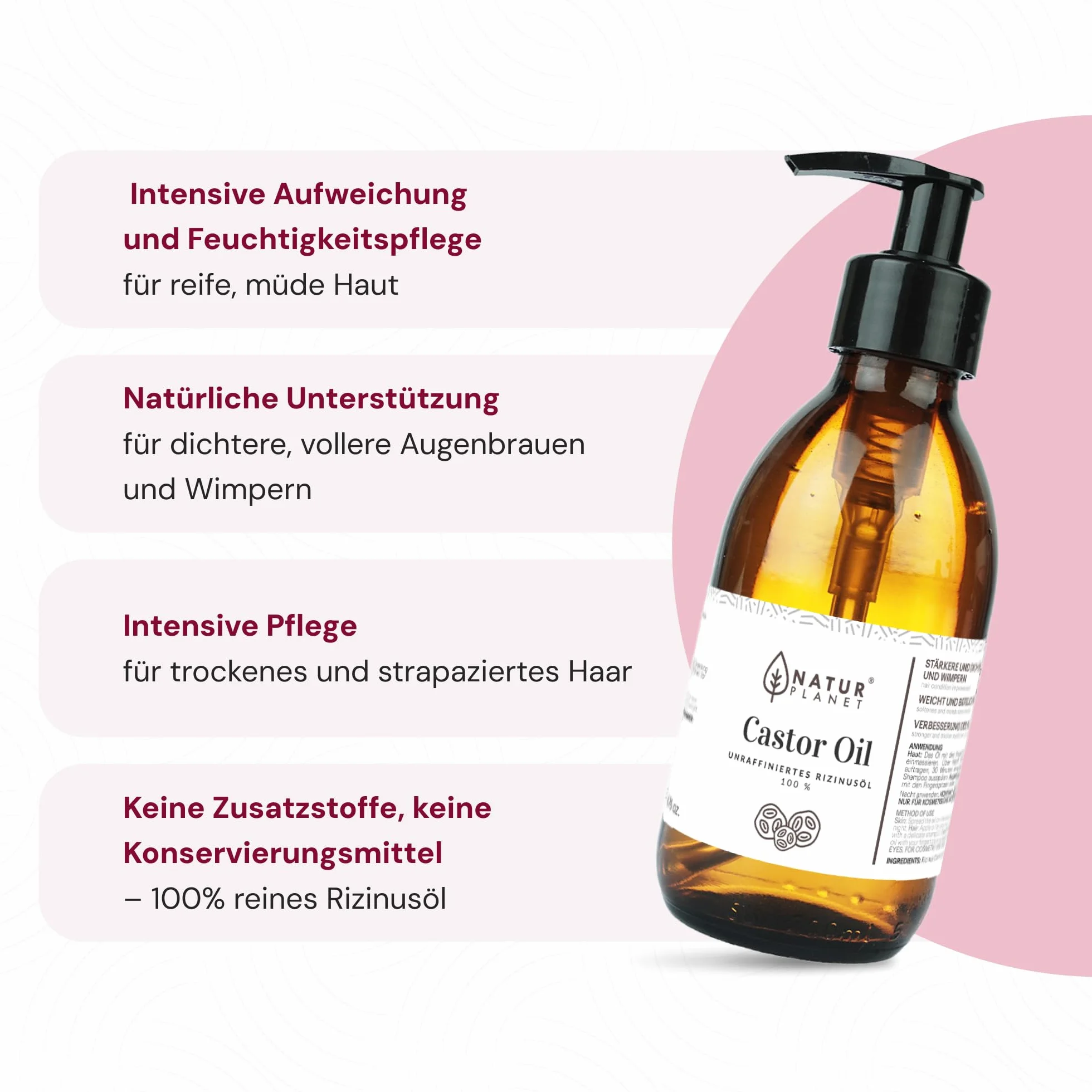 Natur Planet Castor Oil Olej Rycynowy 100% Naturalny Nierafinowany Tłoczony na Zimno Do Skóry Włosów