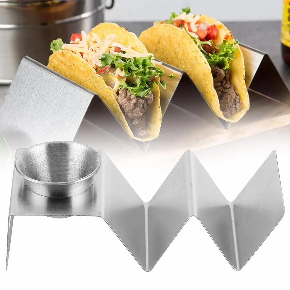 Taco Taco, Food Grade ze stali nierdzewnej, z wyjmowanym kubkiem na sos, Taco Rack, Trwałe na bułki do hot dogów na kanapki, na Burrito, do przechowywania miękkiej skorupy,