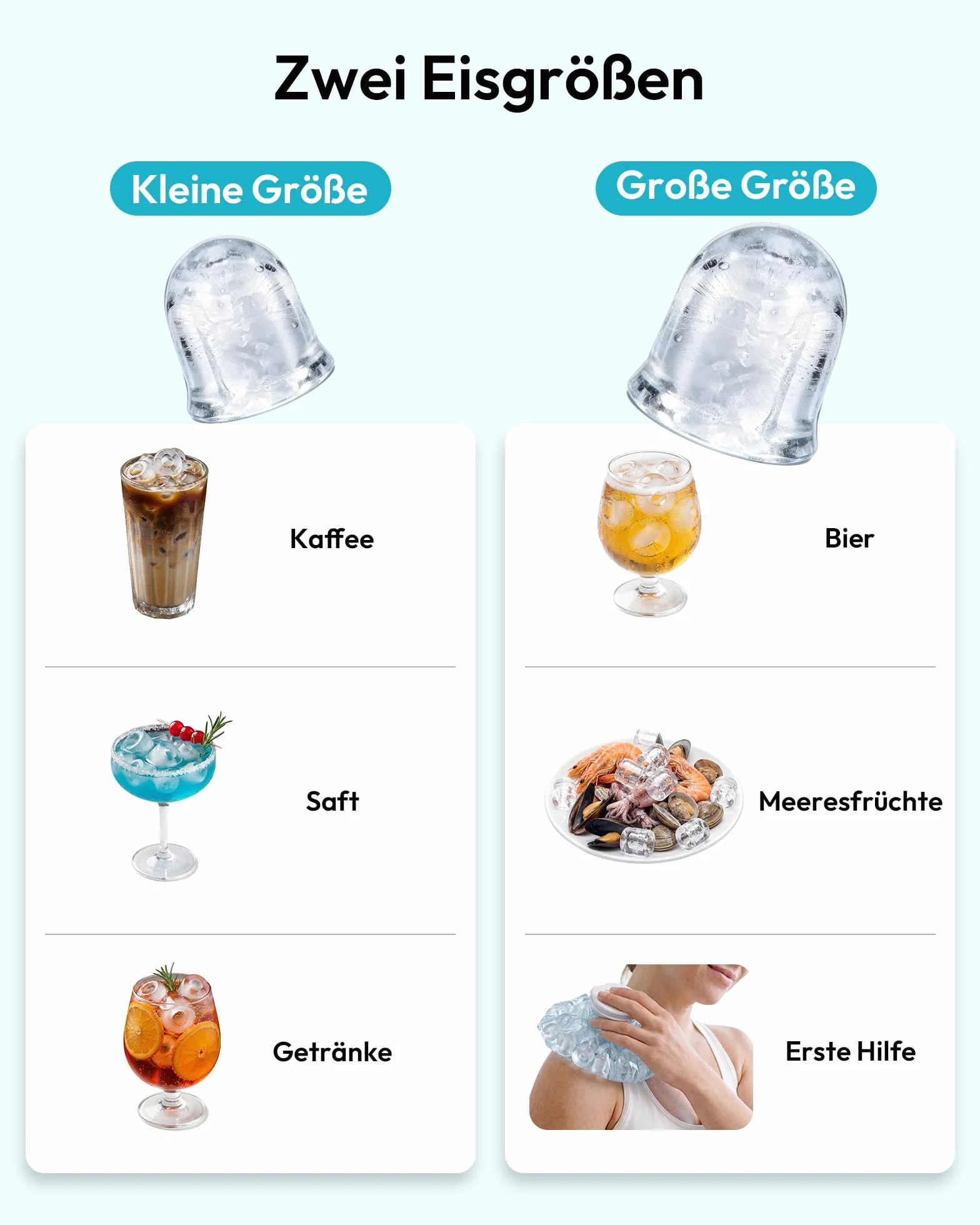 EUHOMY kostkarka do lodu, kompaktowa, 9 kostek w 2 rozmiarach, automatyczne czyszczenie, czarna