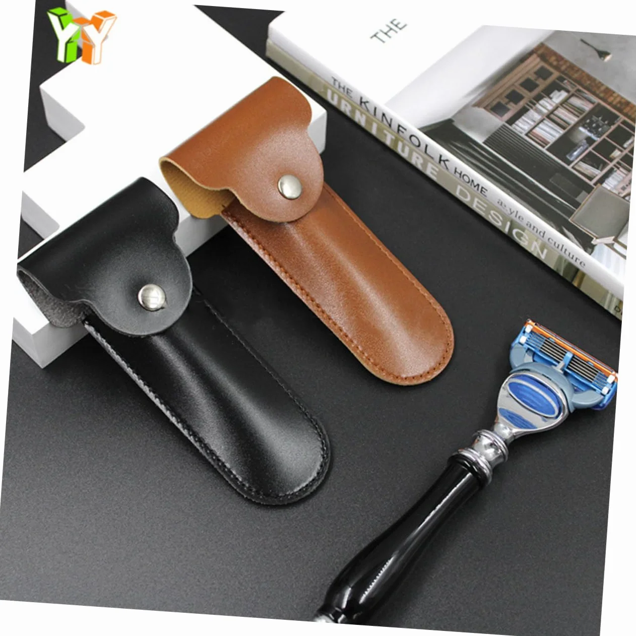 NOLITOY Etui Żyletki Pu Ochronne Etui Do Maszynek Manualnych Brązowe Podróż Antywstrząsowe Odporne Zarysowania Stylowe i Praktyczne Akcesorium Do Przechowywania