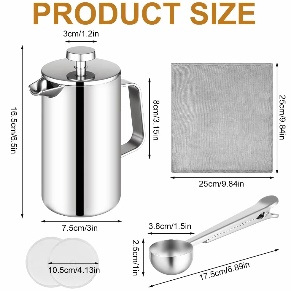 Hotut ekspres do kawy do prasy francuskiej, 350 ml wysokiej jakości prasa francuska z filtrami i metalową łyżeczką do domu, na kemping, w podróż