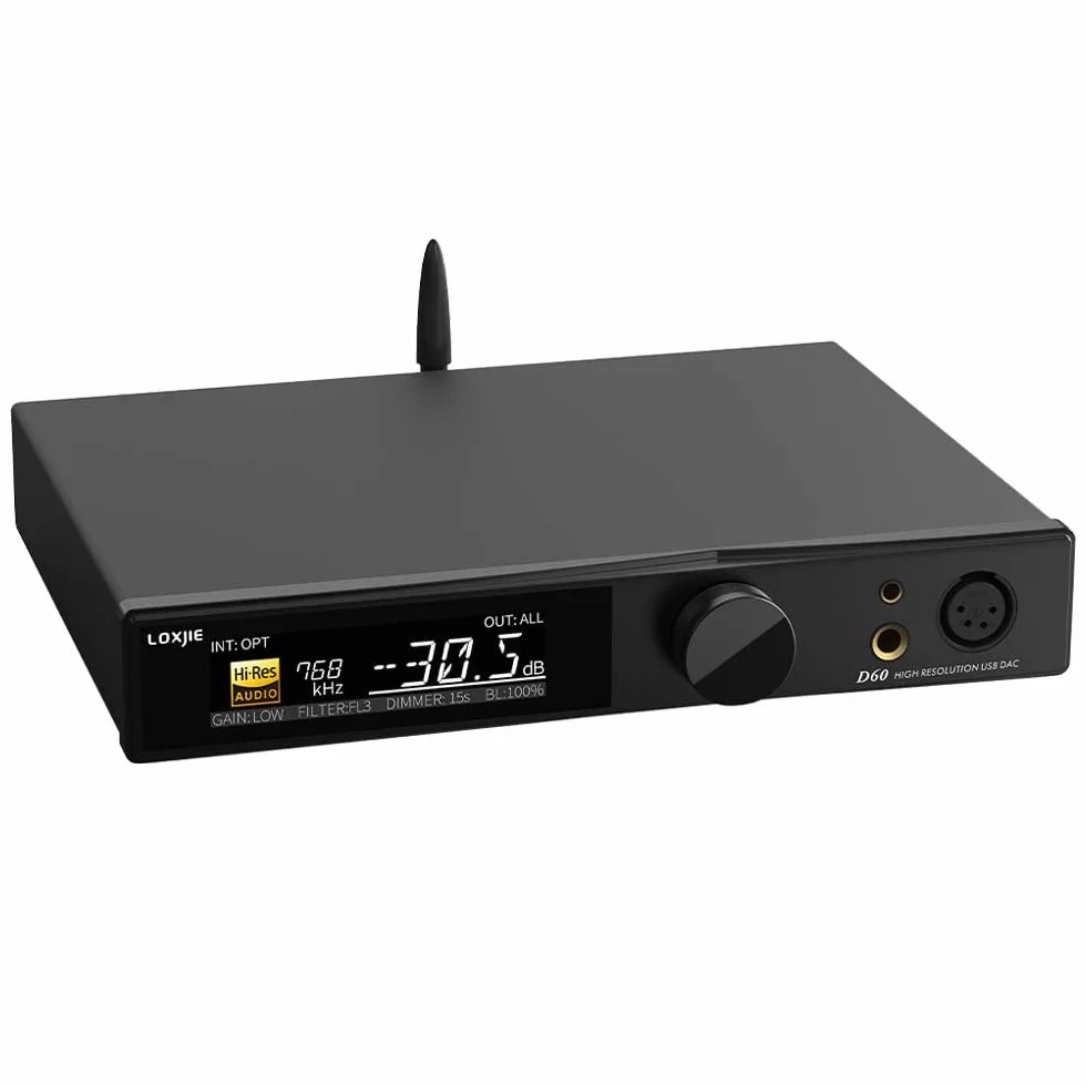LOXJIE D60 HiFi wzmacniacz słuchawkowy, dekoder 6,35 mm/4,4 mm, słuchawki Jack 300Ω 700 mW x 2 Bluetooth 5.1, przekładnia I² S 7 filtrów ES9039MSPRO chip z pilotem zdalnego sterowania (czarny)