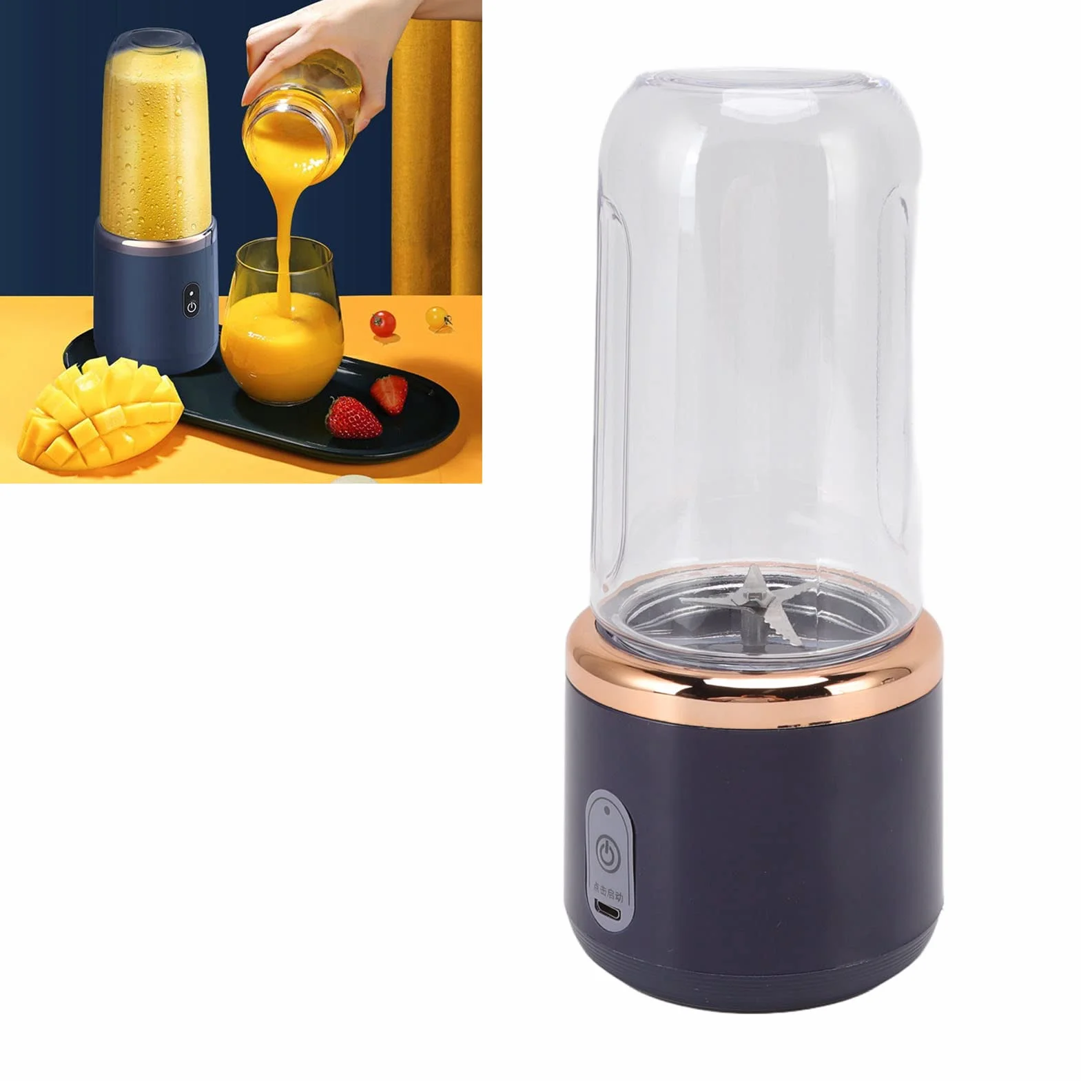 Blender, USB Charging przenośny blender z 6 ostrzami, bezprzewodowy osobisty blender z butelką i pokrywą, blender o dużej prędkości do, soków, koktajli, mrożonych owoców