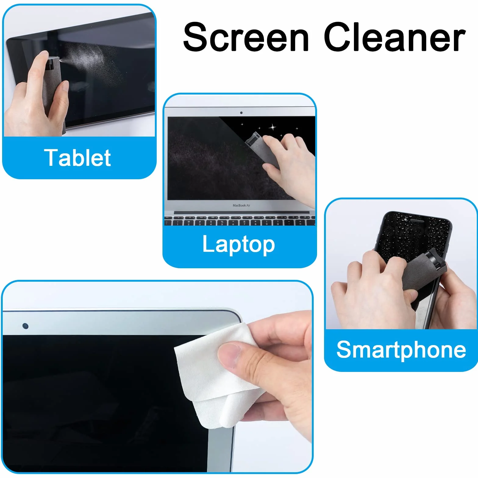 Screen Cleaner Touch Screen Mist Spray, zestaw do czyszczenia elektronicznego smartfona, telewizora, laptopa, tabletu, komputera, monitora komputerowego, płaskich ekranów LCD, okularów, kompatybilny z