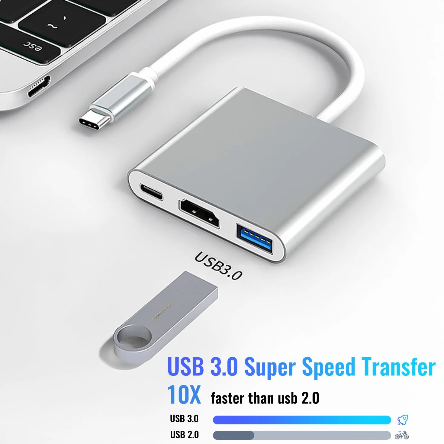 Adapter USB C HDMI 3-EN-1, kabel Lightning na HDMI do telewizora, cyfrowy wieloportowy AV z 4K, USB-A 3.0, Plug and Play