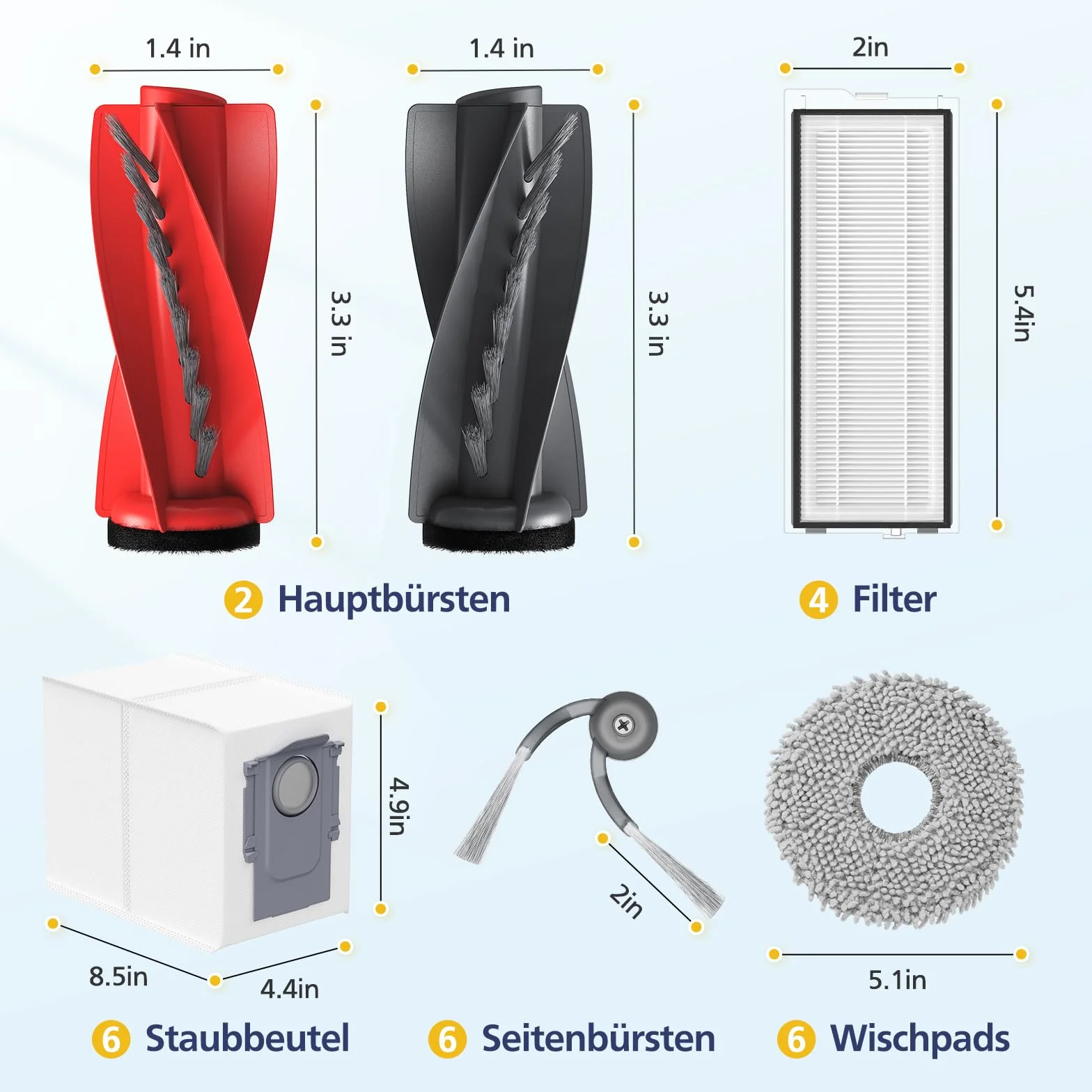 26 sztuk akcesoriów do Roborock Qrevo Curv/Qrevo Curv S5X / Qrevo/Qrevo Edge S5V robot odkurzający, 2 główne szczotki, 6 worków do kurzu, 6 podkładek do wycierania, 4 filtry, 6 szczotek bocznych, 1