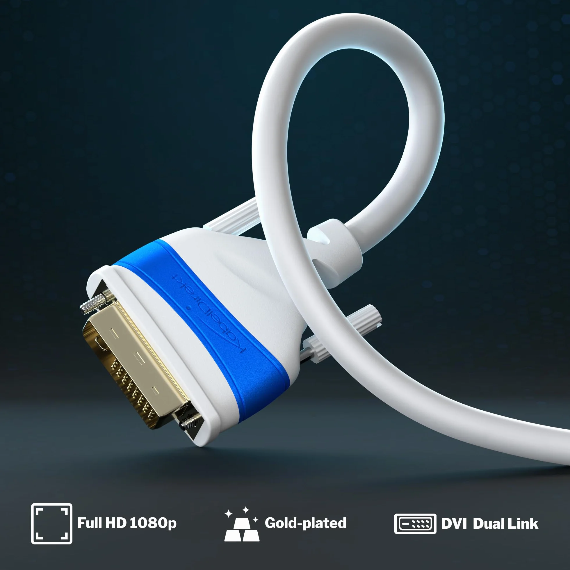KabelDirekt – Kabel Dual Link DVI – z rdzeniem ferrytowym dla niezniekształconych sygnałów – 1 m – biały (cyfrowe kabel monitora DVI-D/24+1, do 2560×1600 przy 60 Hz lub Full HD/1080p)