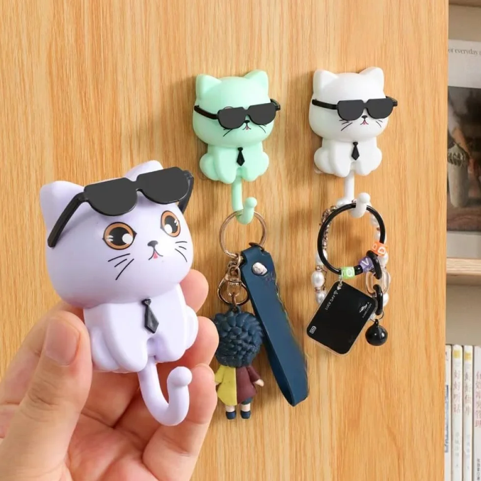 Cartoon Cat Key Holder samoprzylepny haczyk na płaszcz