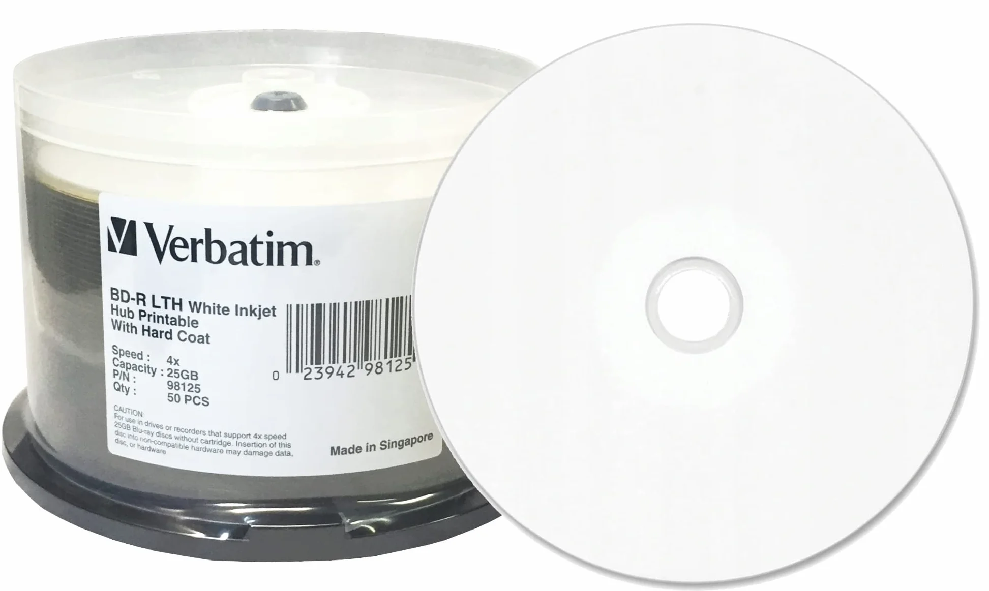 BD-R 25 GB VERBATIM LTH 4X, White Inkjet Hub Printable - Cakebox 50 sztuk