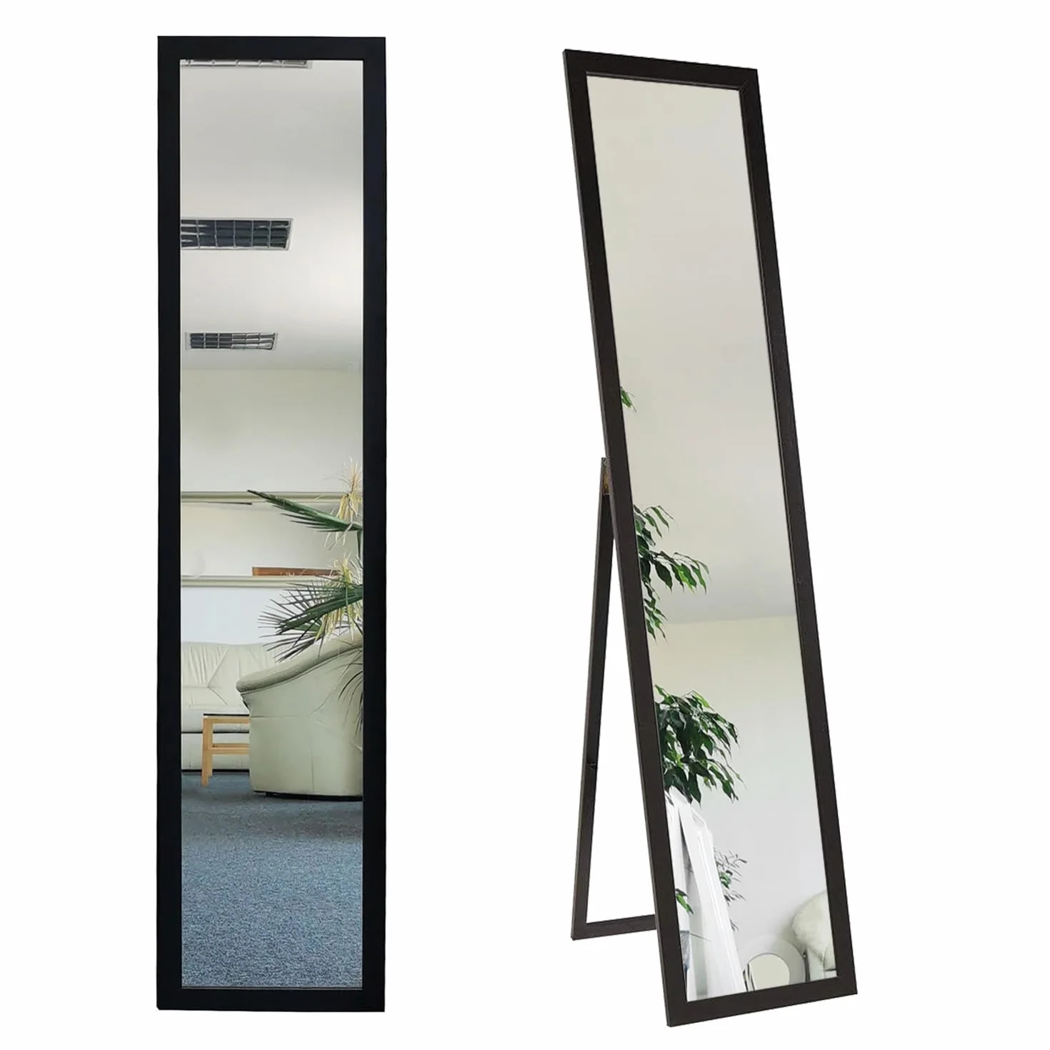 BD ART Stojące lustro do garderoby, czarne, 155,8 x 35,8 cm, lustro stojące, garderoba, ponadczasowa, elegancka rama z płyty MDF, lustro na całe ciało