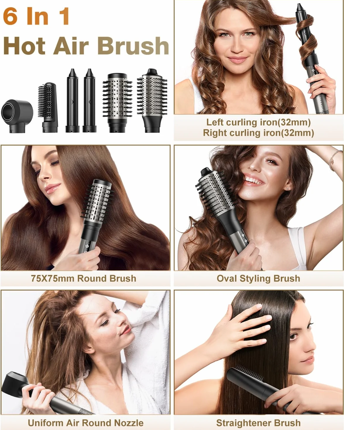 6 w 1 Airstyler, suszarka do włosów z jonami, wielofunkcyjny stylizator do włosów, 110000 obr/min, profesjonalna suszarka z gorącym powietrzem, automatyczna lokówka, prostownica, do stylizacji