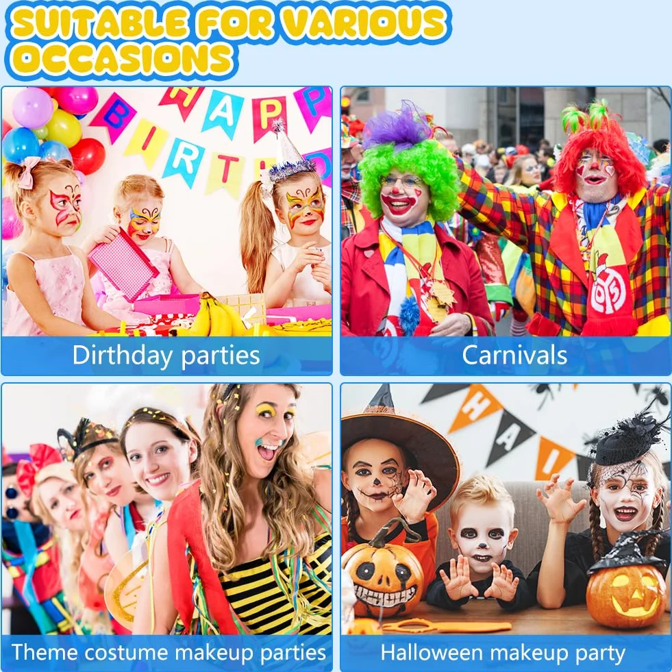 AOOWU Paleta do makijażu dla dzieci 15 kolorów zestaw z 2 pędzlami 41 szablonami na Halloween