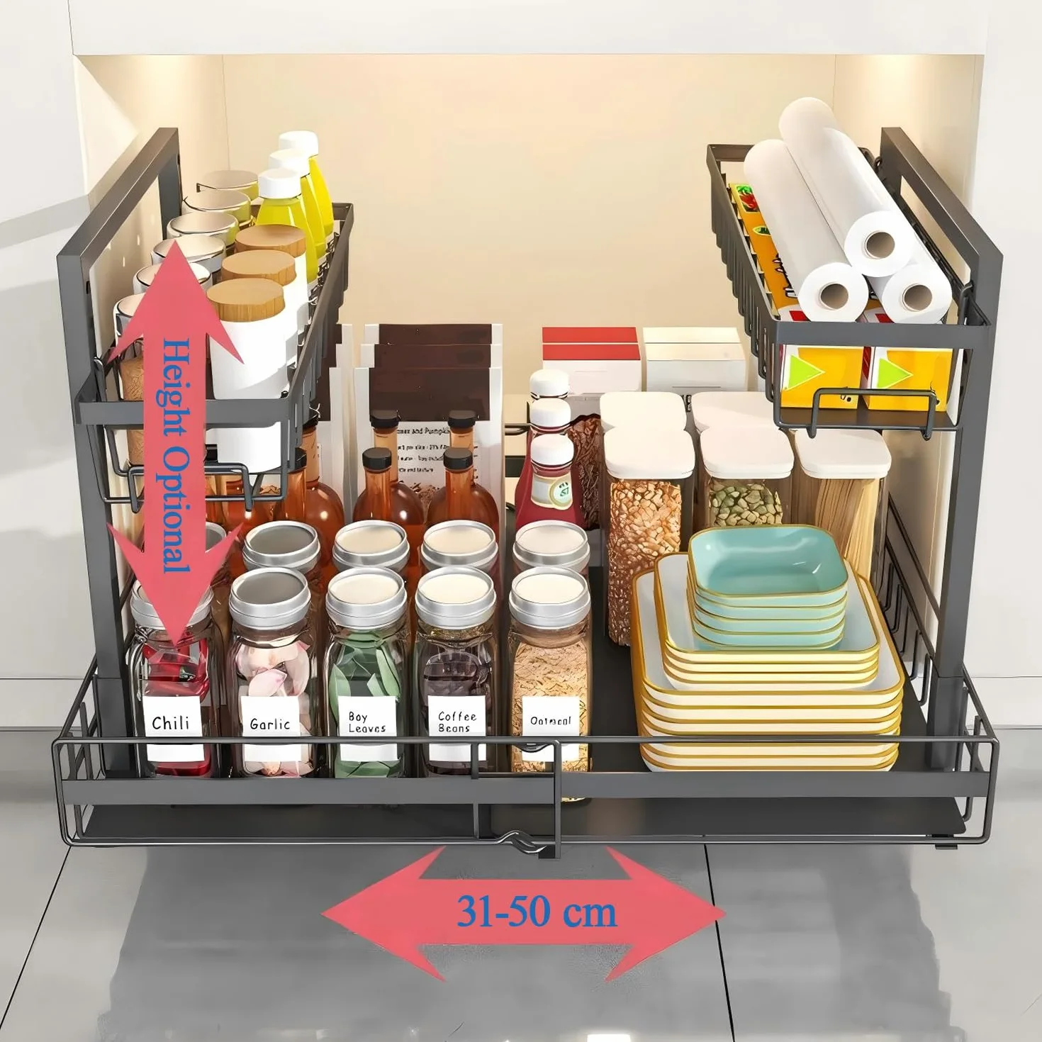 2-Poziomowa Półka Kuchenna z Wysuwanym Systemem, Organizer pod Zlewem Czarny