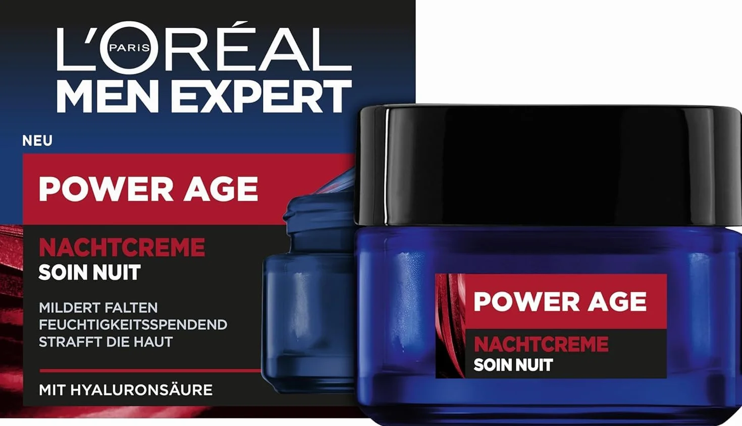 L'Oréal Men Expert Krem na noc przeciw zmarszczkom dla mężczyzn, krem nawilżający do twarzy przeciw zmęczonej i matowej skórze, krem do twarzy dla mężczyzn z kwasem hialuronowym, Power Age, 1 x 50 ml