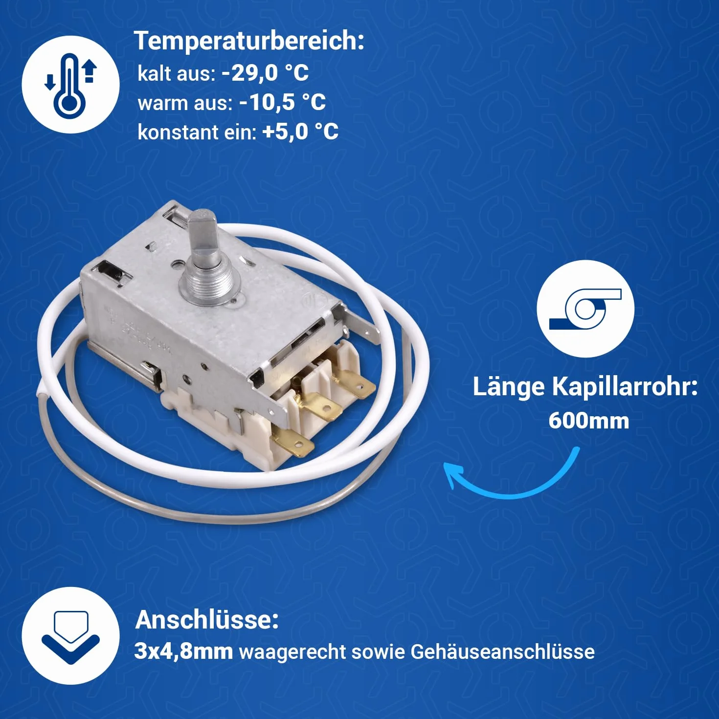 VIOKS Termostat do lodówki, zamiennik do Ranco K59-l2622 600 mm, rura kapilarna 3 x 4,8 mm, do lodówki Küppersbusch Liebherr/lodówki Miele/AEG części zamienne do lodówek Electrolux AMP VG