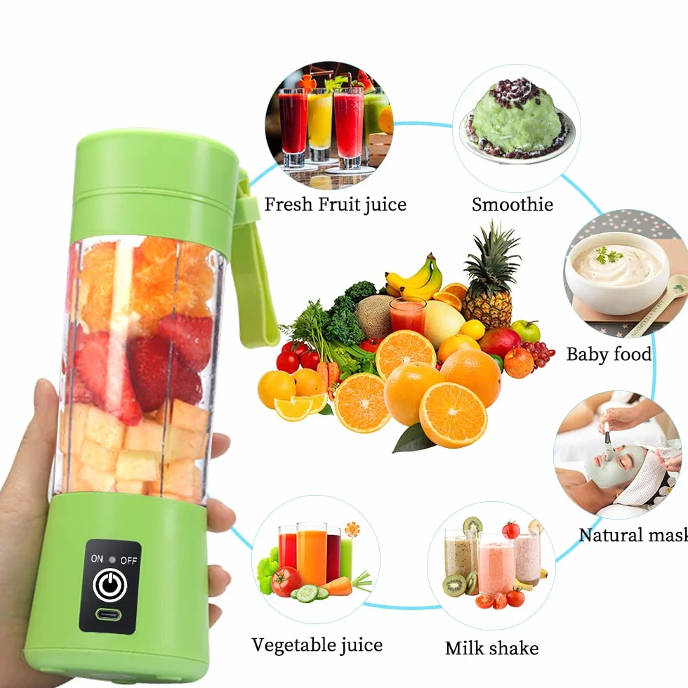 Przenośny blender 380 ml USB Power Blender 6 ostrzy do smoothie i koktajli zielony