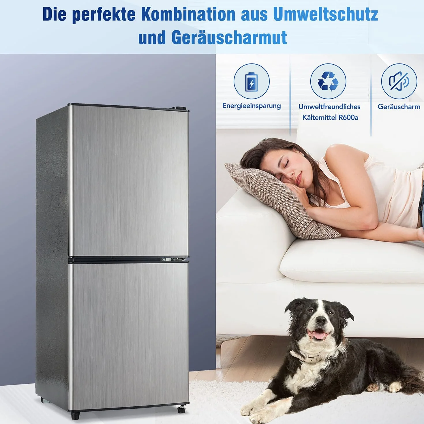 Lodówka z zamrażarką 106 l chłodzenie 60 l mrożenie 46 l 2 szklane półki