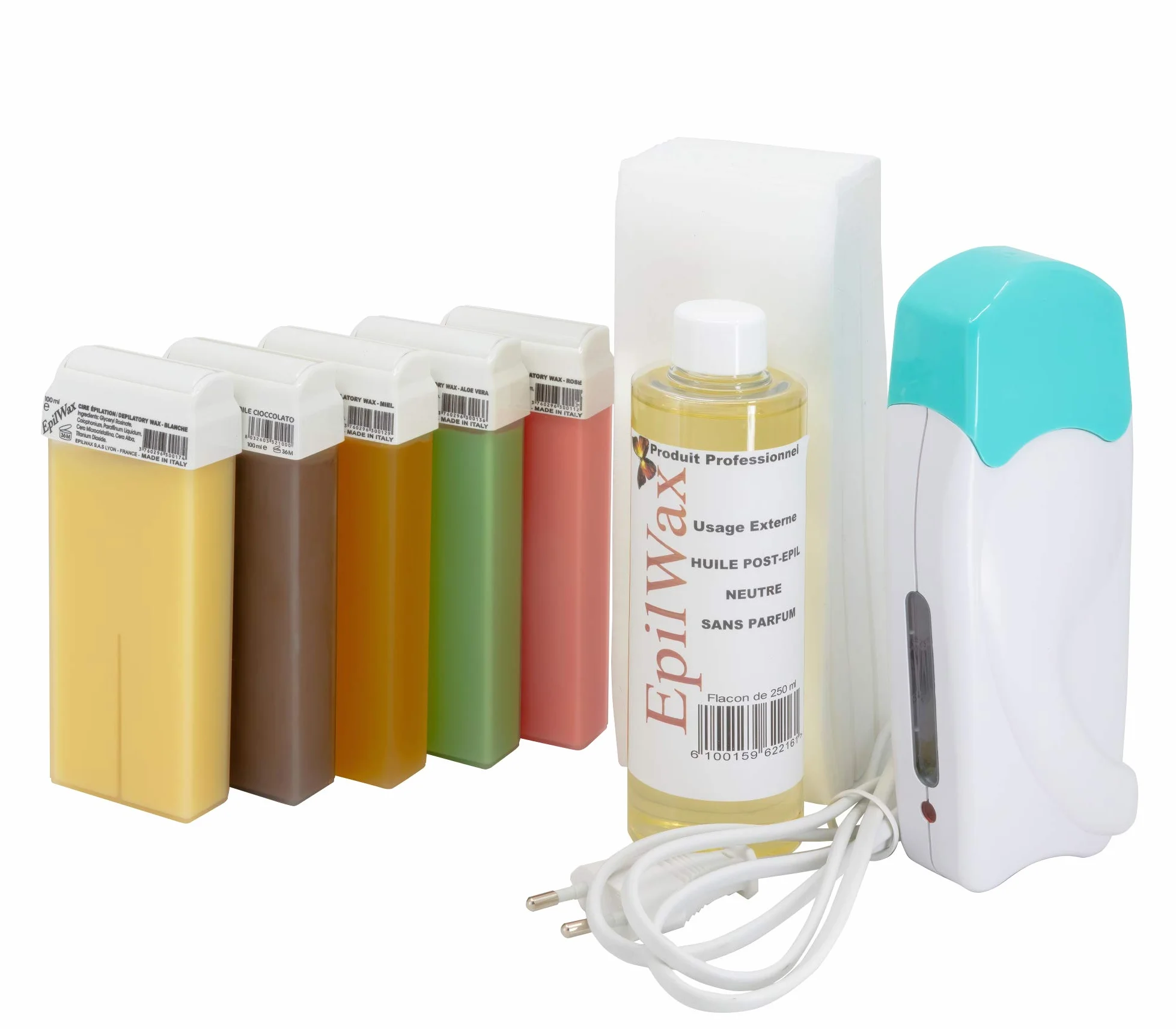epilwax SAS – Kit d 'Hair Entnahme Solo Full/komplett zu La Wosk jednorazowy, różne zapachy, z kołem Grand model do nóg, pach i ciała