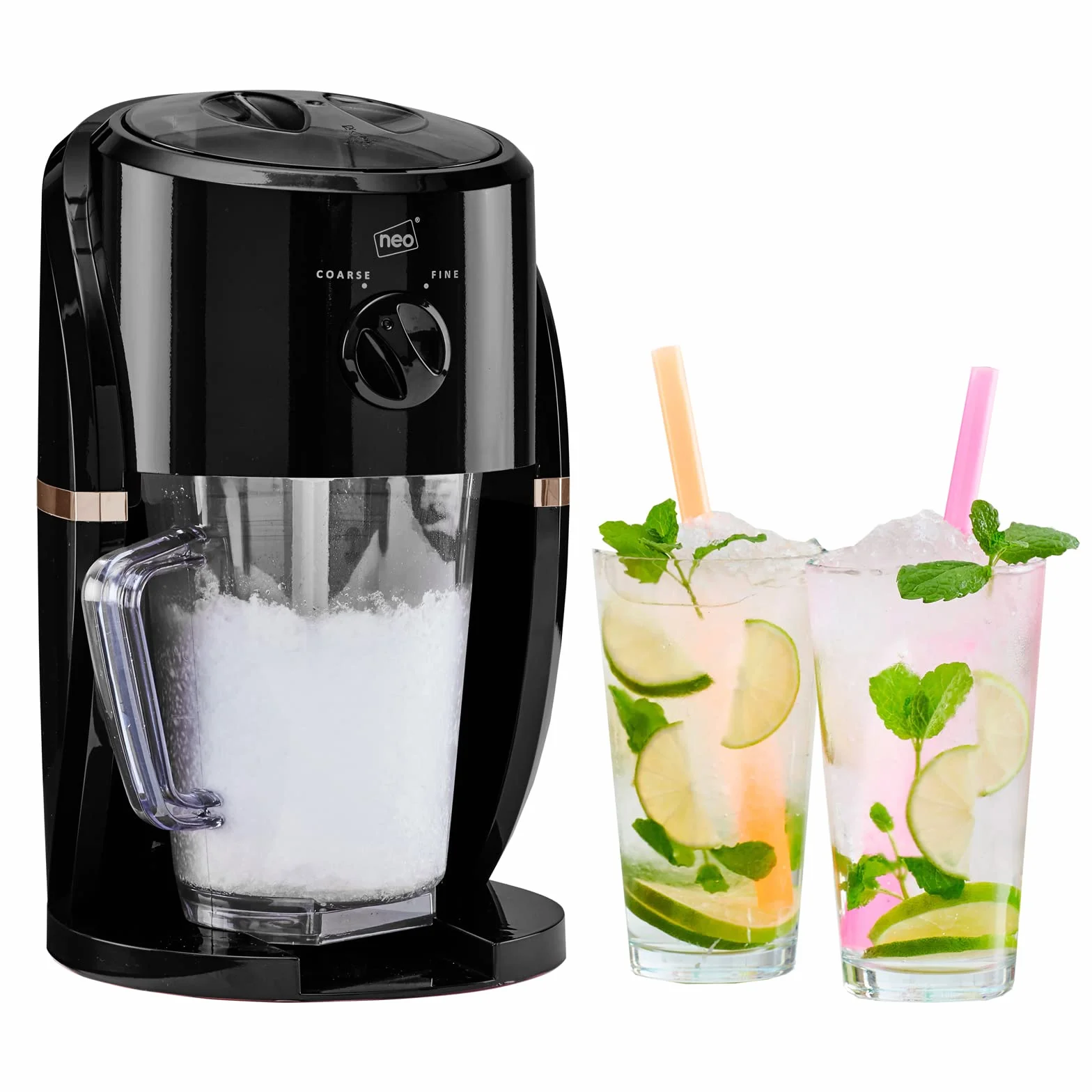 Neo Kruszarka do lodu, elektryczna maszyna do rozdrabniania lodu ze zdejmowanym dzbankiem do mieszania slushies, koktajli, frappe, kawy i mrożonej herbaty (czarna i miedziana)