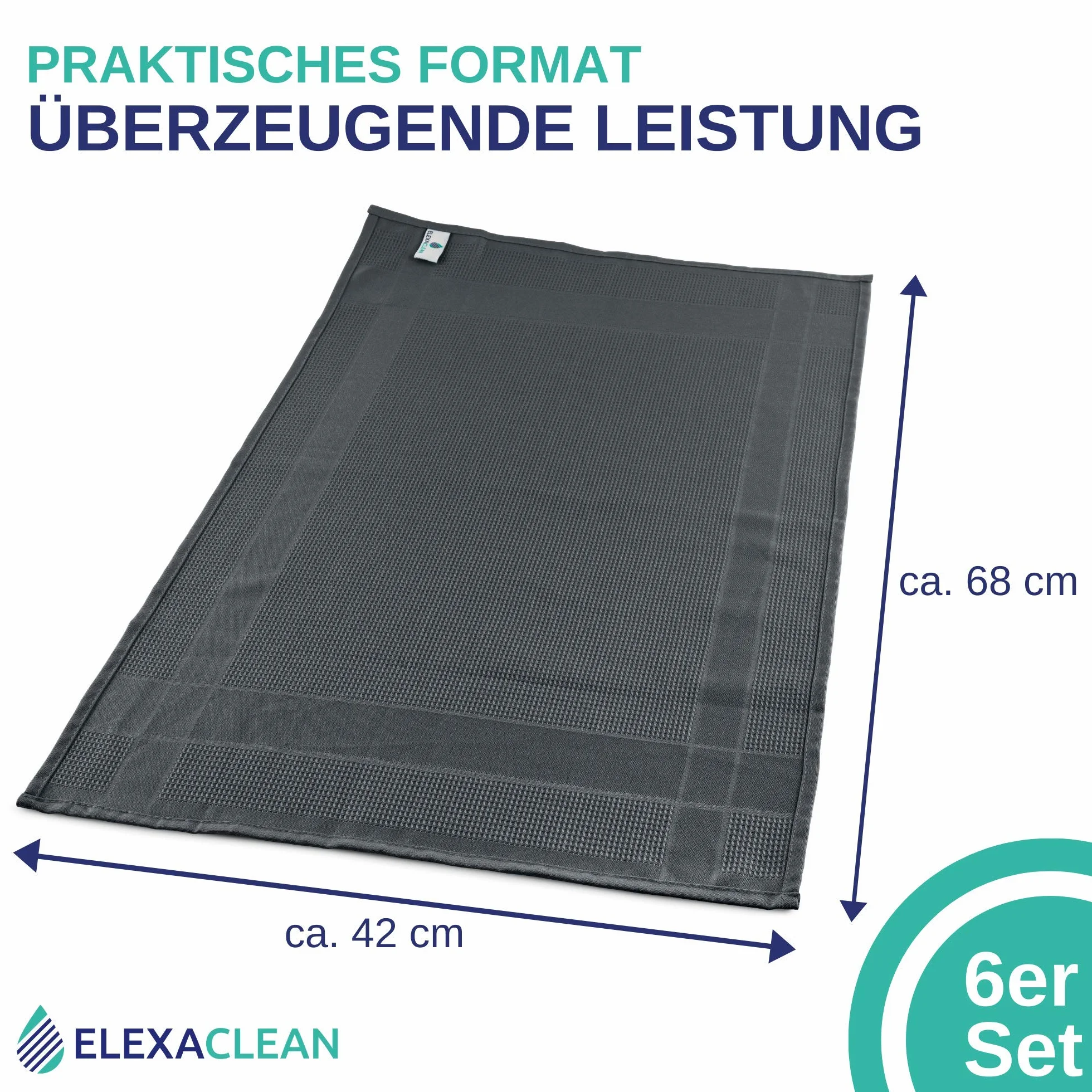 Ręczniki kuchenne mikrofibra ELEXACLEAN 6 szt. 68x42 cm antracyt chłonne pranie 60°C