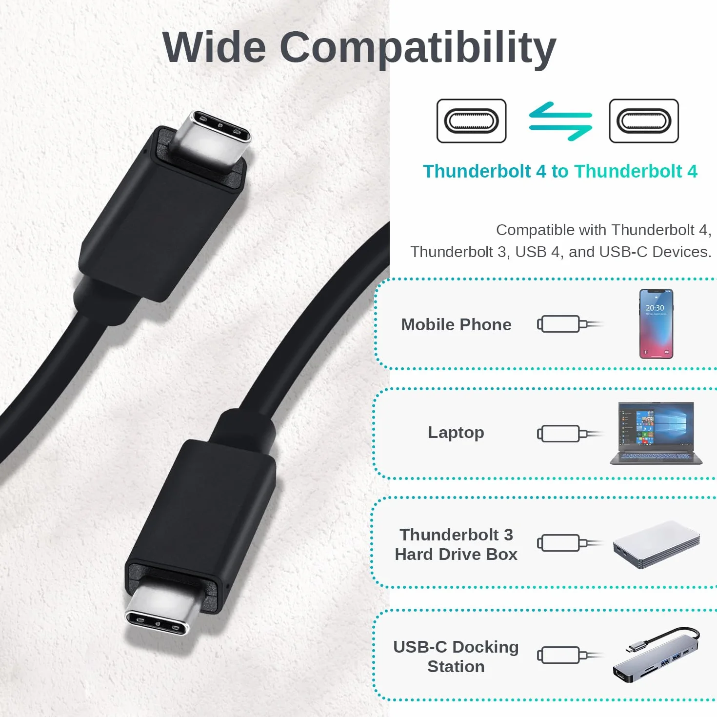 Mcbazel USB-C 4.0 Thunderbolt 4 Kabel 1 m: Szybkie Ładowanie 100 W, 40 Gb/s, 8K 60 Hz, Kompatybilny z Laptopami/MacBookami/Smartfonami/iPadami
