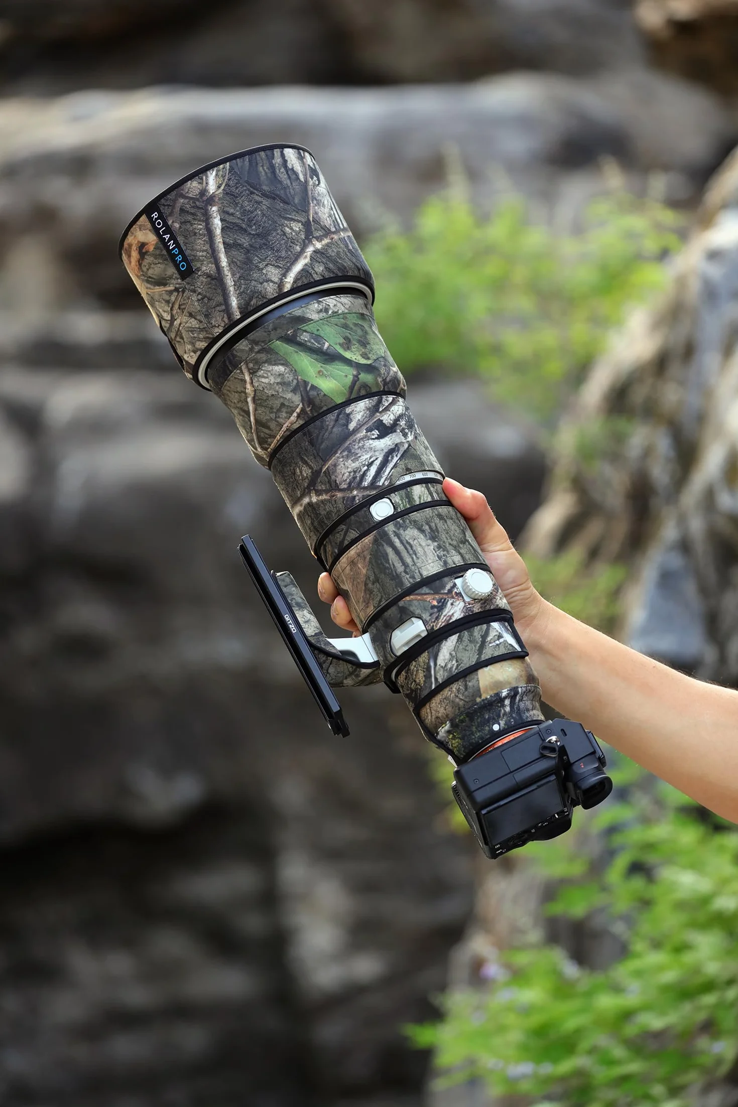 ROLANPRO Płaszcz kamuflażowy na obiektyw do Sony FE 400-800 mm F6.3-8 G OSS SEL400800G osłona przeciwdeszczowa osłona obiektywu pokrowiec ochronny pokrowiec ochronny - #31 brązowy dżungla moro