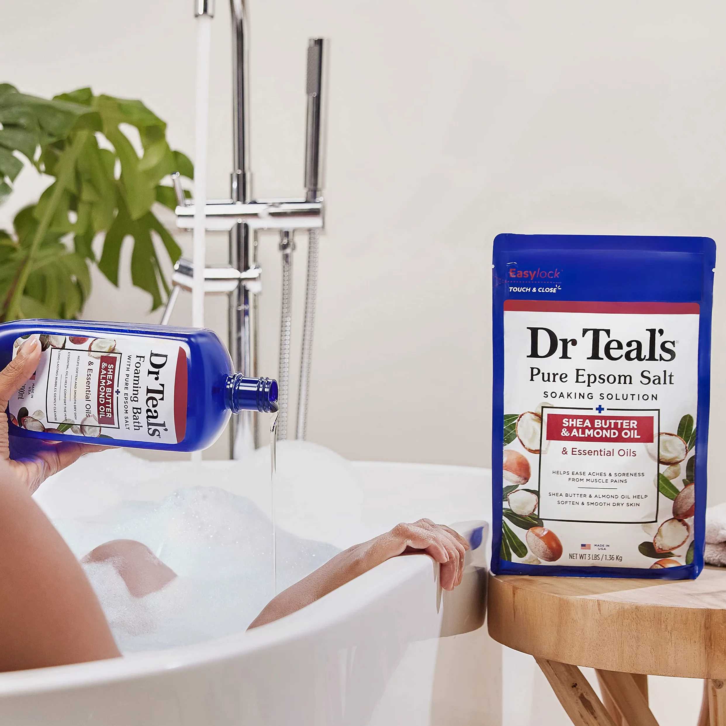 Dr Teal's Płyn do kąpieli z czystą gorzką solą, masłem shea i migdałami, 34 uncje (opakowanie może się różnić)