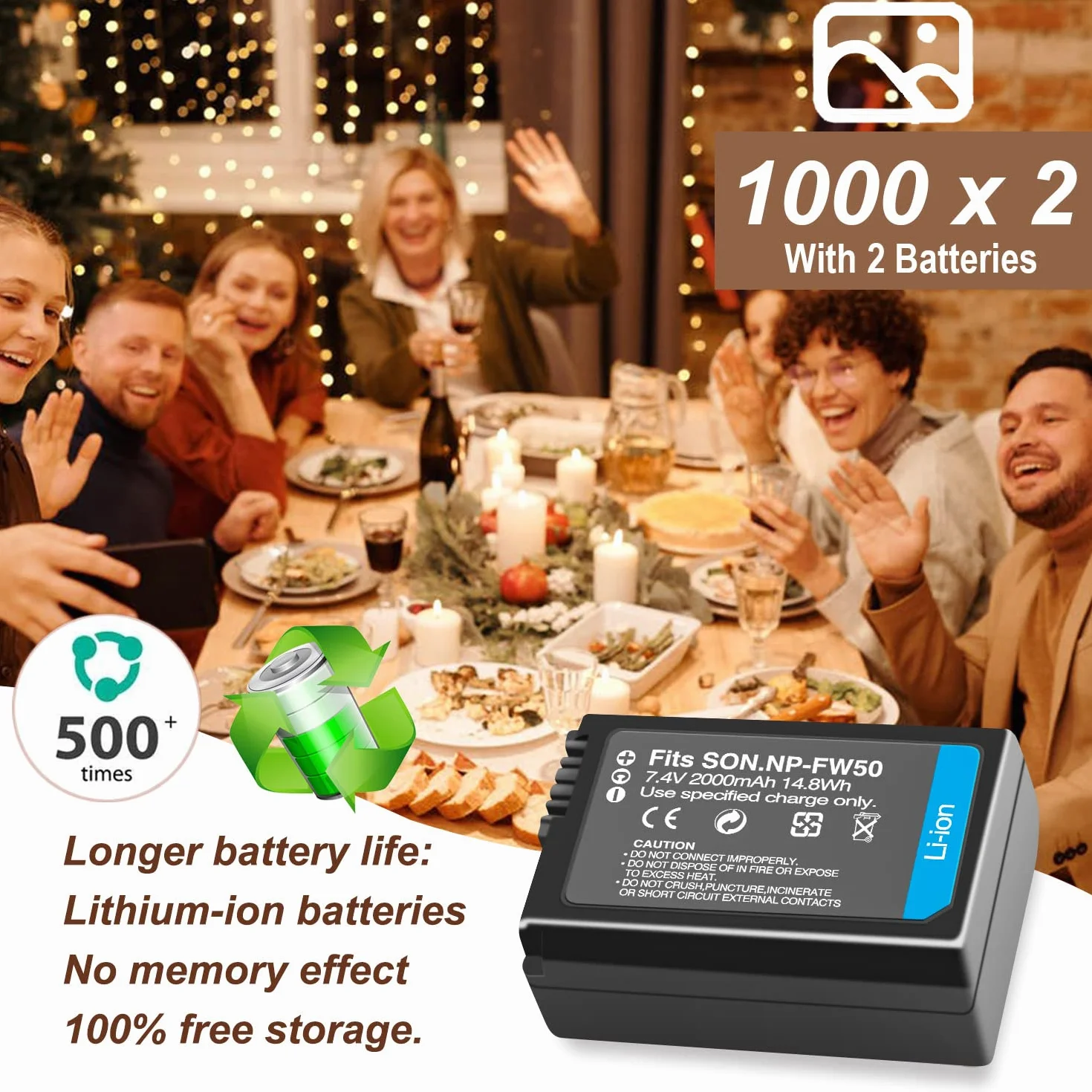 Wymienna bateria NP-FW50 2000 mAh z podwójnym wyświetlaczem LED do aparatów Sony Alpha A6500, A6400, A6300, A6000, A7, A7II, A7R, A7RII, A7S, A7SII, A7S2 NEX-3/5/7 Series