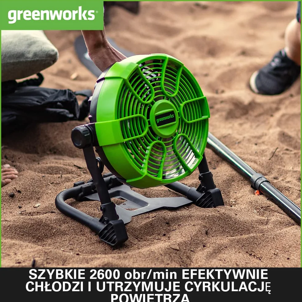 Greenworks G24FAN Akumulatorowy Wentylator Hybrydowy 25,4 cm 2600 obr/min 5 Ustawień Szybkości Obrotowa Głowica 360° BEZ Akumulatora 24V