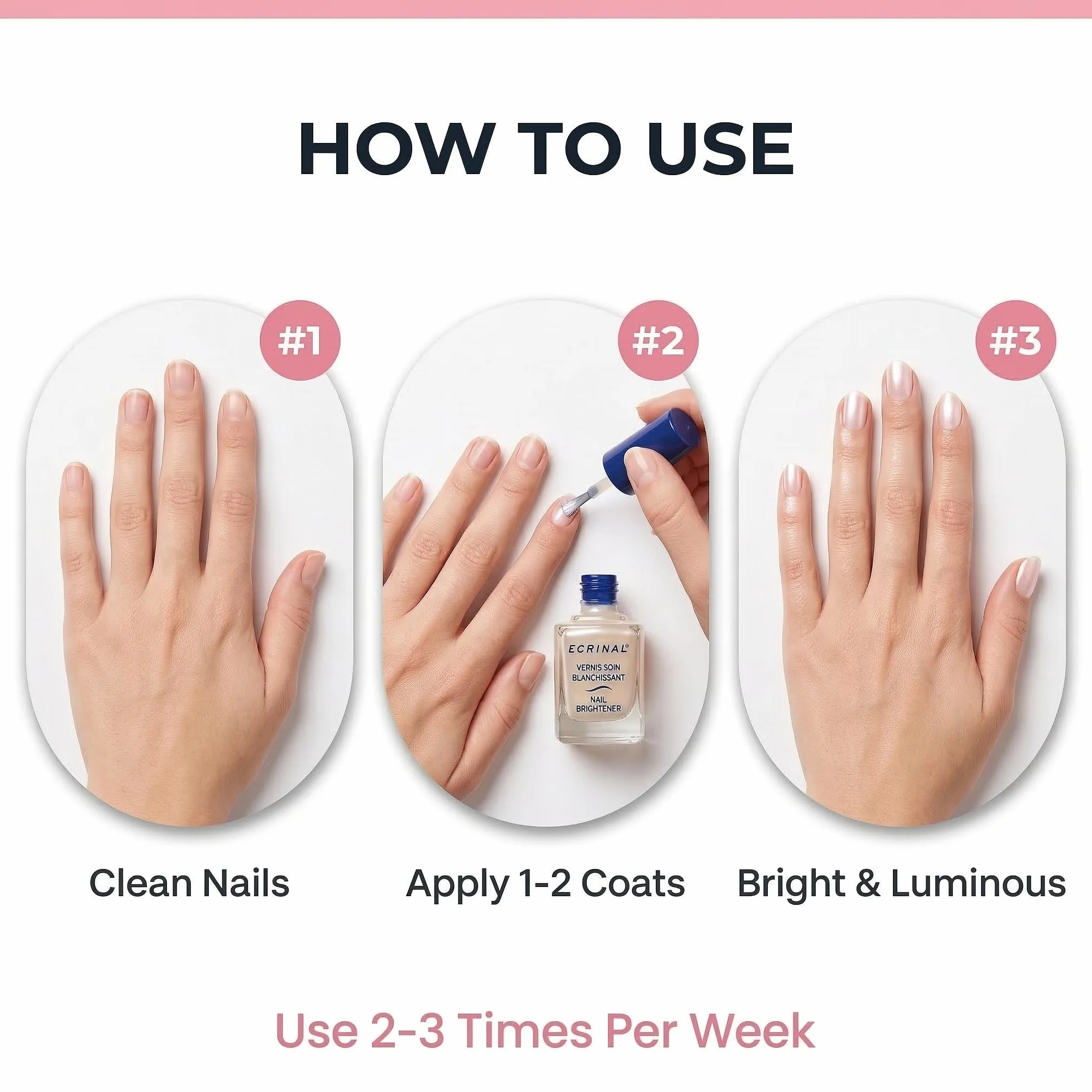 Ecrinal Nail Brightener, rozjaśniający lakier do pielęgnacji, wygładza i chroni paznokcie, 10 ml