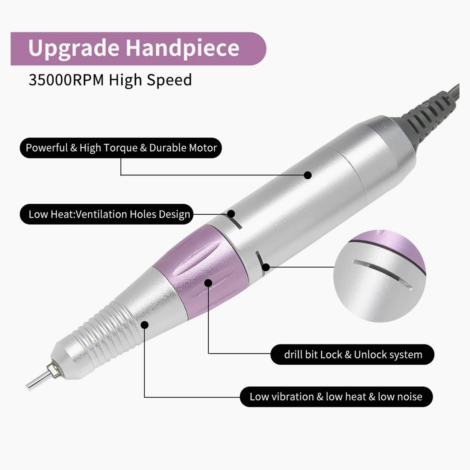 Szlifierka do paznokci, Elektryczna wiertarka do paznokci, 35000 obr./min profesjonalna maszyna do manicure, frez do Manicure Pedicure, akcesoria narzędzie do paznokci