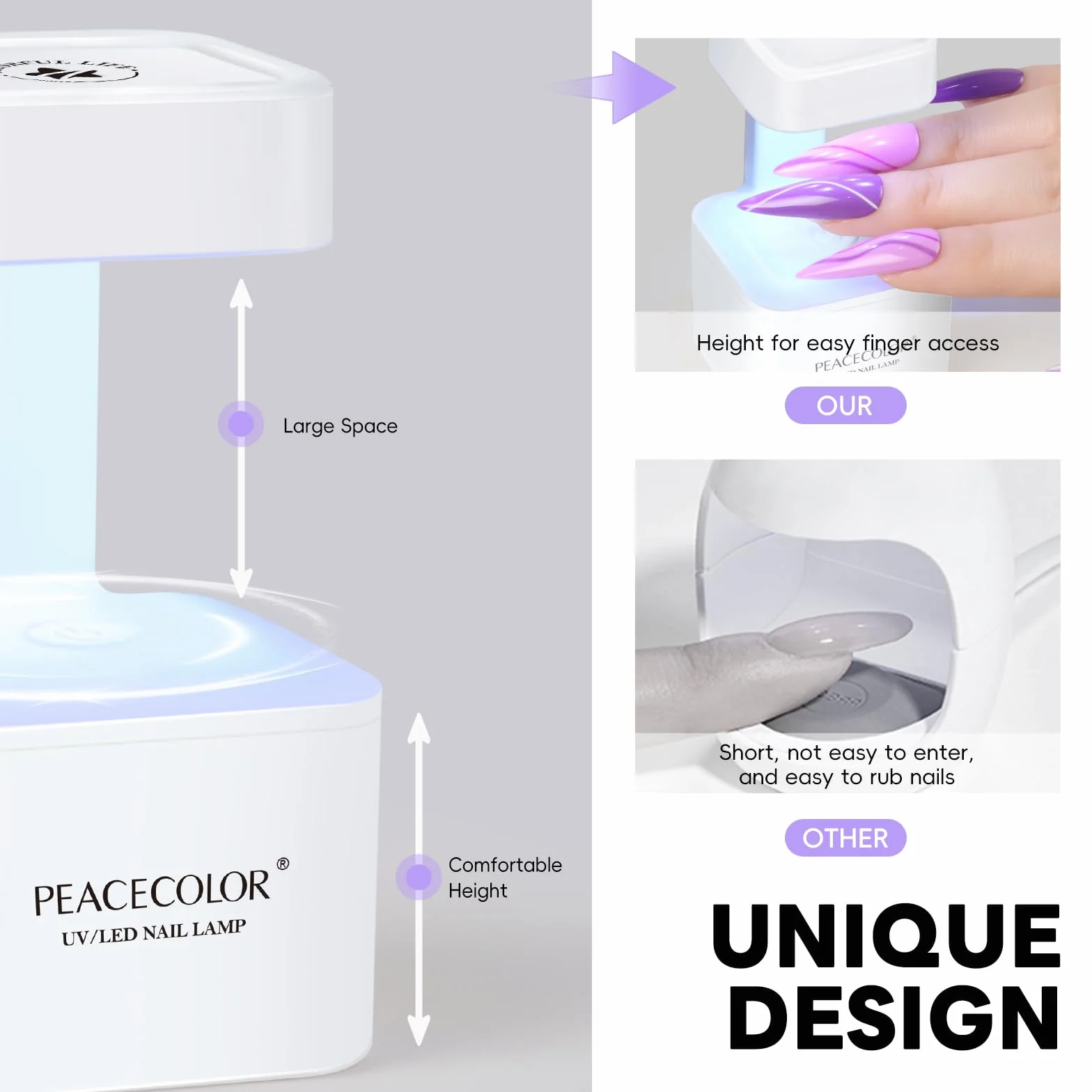 PEACECOLOR Lampa UV Mini – przenośna lampa UV/LED do paznokci z 2 trybami timera, suszarka do paznokci, przeznaczona do kleju do paznokci, lakieru hybrydowego, żelu do przedłużania paznokci oraz cyrko