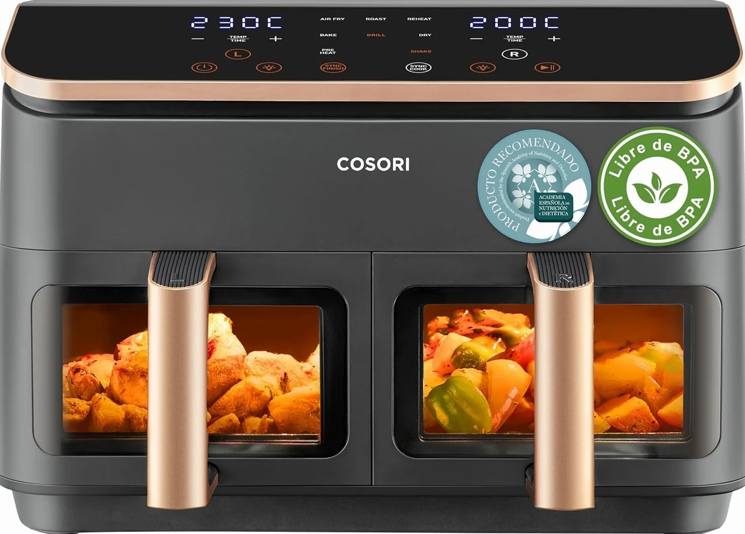 COSORI Cyfrowa frytkownica powietrzna 8,5 l duża pojemność funkcja 8 w 1 35-230°C okno CAF-R903