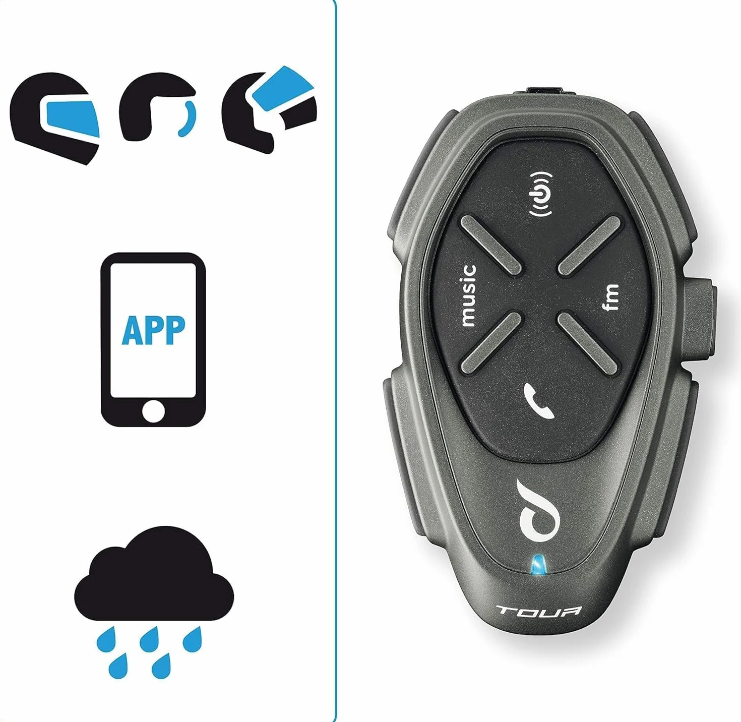 INTERPHONE TOUR | PODWÓJNE | Interkom motocyklowy Bluetooth, do 4 motocyklistów, dystans 1,5 km, czas pracy baterii 25 godzin, szybkie ładowanie, radio, Mp3, GPS, wodoodporny, uniwersalny.