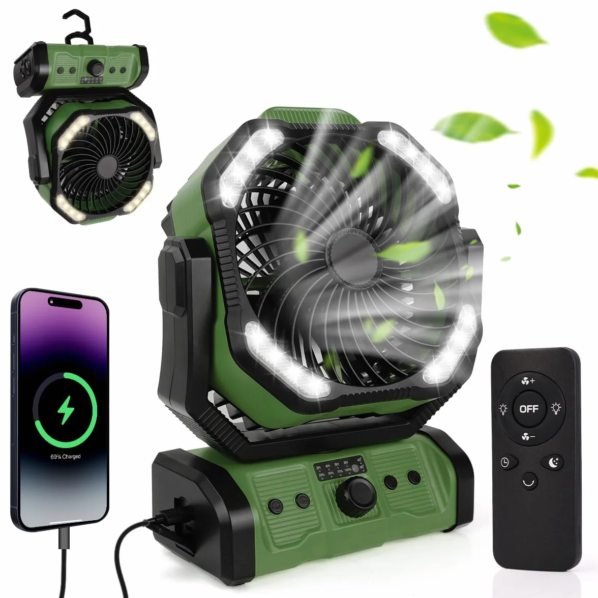 ELZO 20000mAh Wentylator kempingowy LED z pilotem, obrót 270°, USB