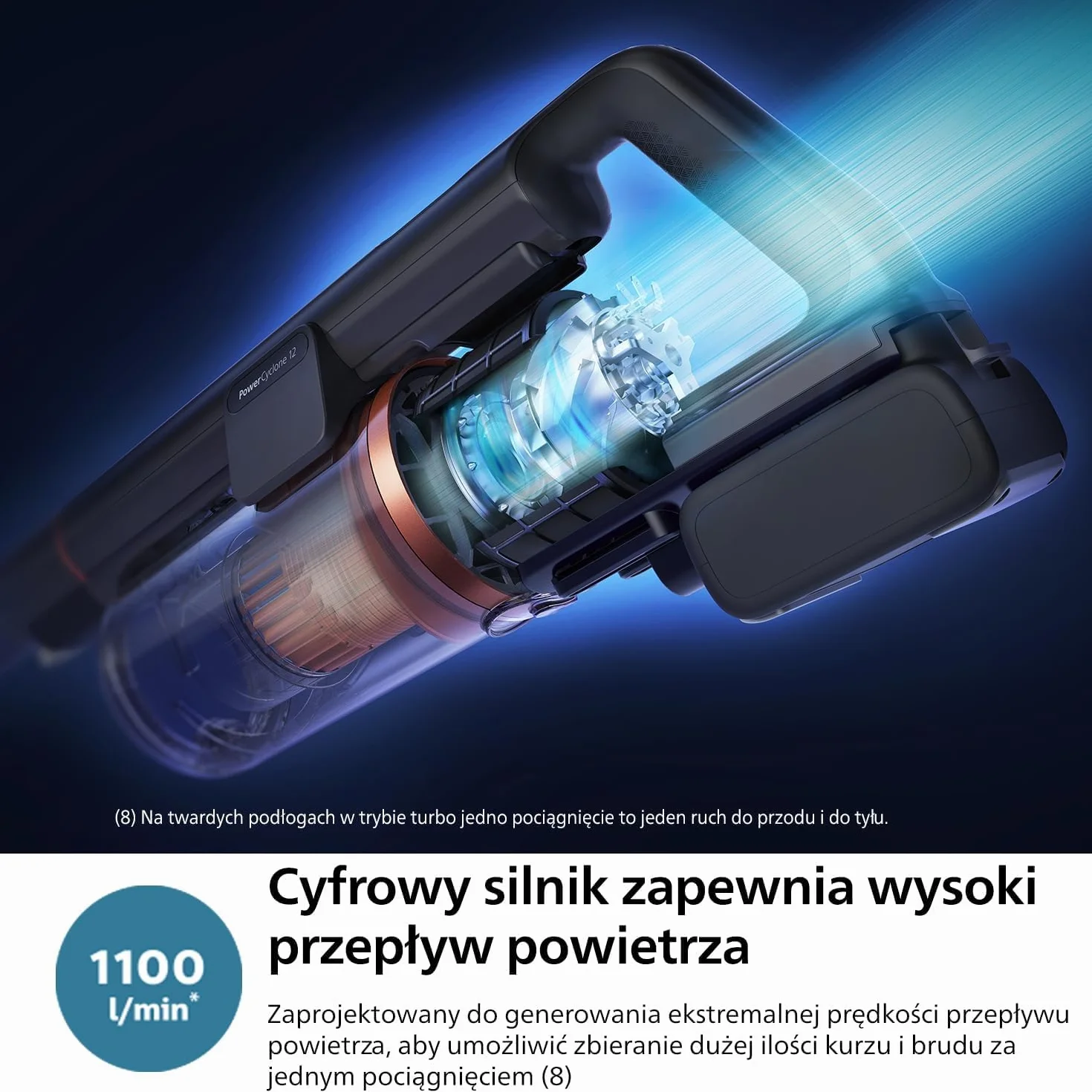 Philips Odkurzacz bezprzewodowy 7000 Series PowerCyclone 12, dysza LED Smart, 80 min, moduł Aqua, filtr przeciwalergiczny (XC7053/01)
