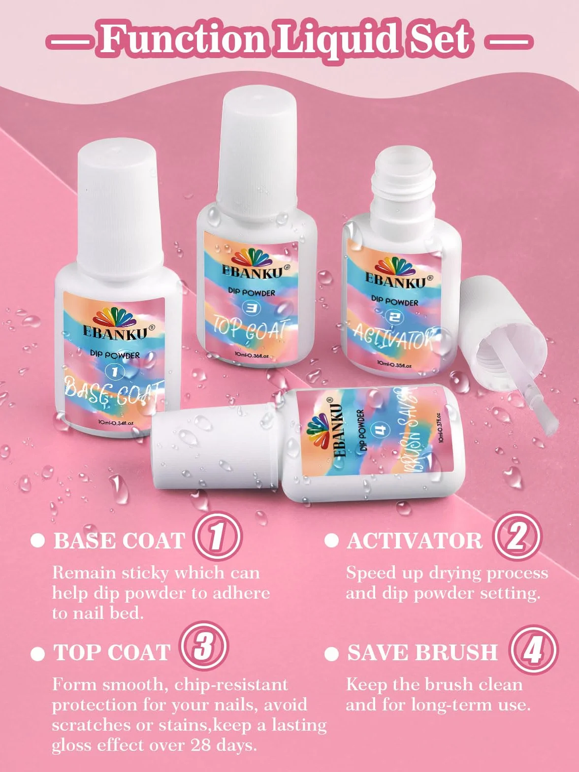 EBANKU 15 Częściowy Zestaw Zanurzania Pudru Paznokci - 6 Kolorów Nude Pink Brokatowy Proszek z Płynem, Baza, Warstwa Wierzchnia, Aktywator, Brush - Francuski Manicure