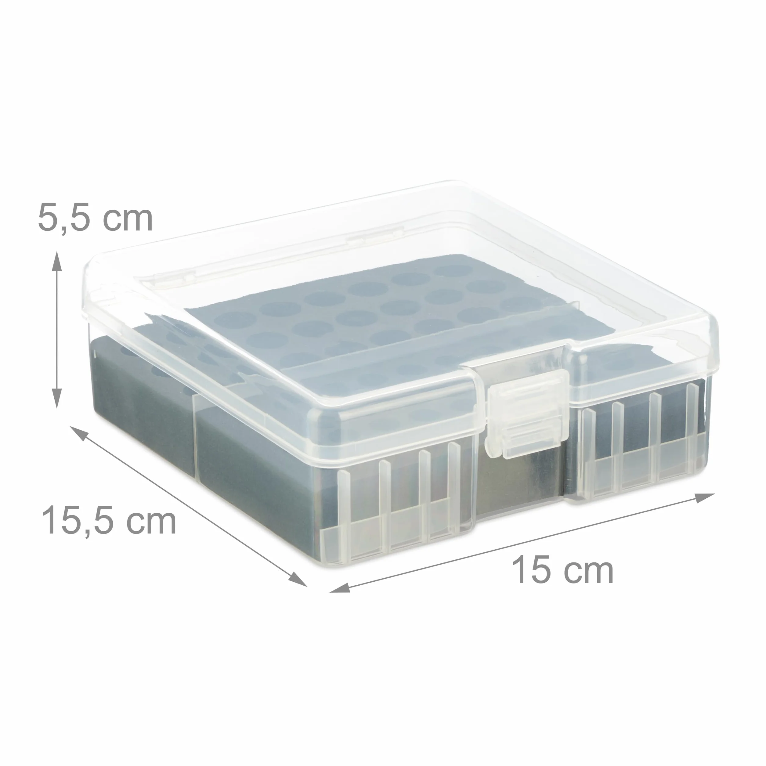 Relaxdays Pudełko na baterie, zestaw 2 sztuk, na 60 baterii AA i AAA, wys. x szer. x gł.: 5,5 x 15 x 15,5 cm, skrzynka na baterie, przezroczysta/czarna