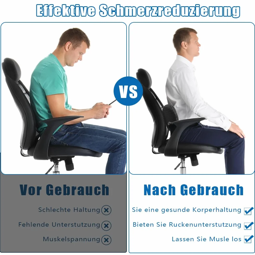 Lumbar Support Pillow z pianki z pamięcią kształtu, ergonomiczna poduszka lędźwiowa z paskami, poduszka na bóle pleców, poduszka podpierająca do foteli samochodowych i biurowych, do
