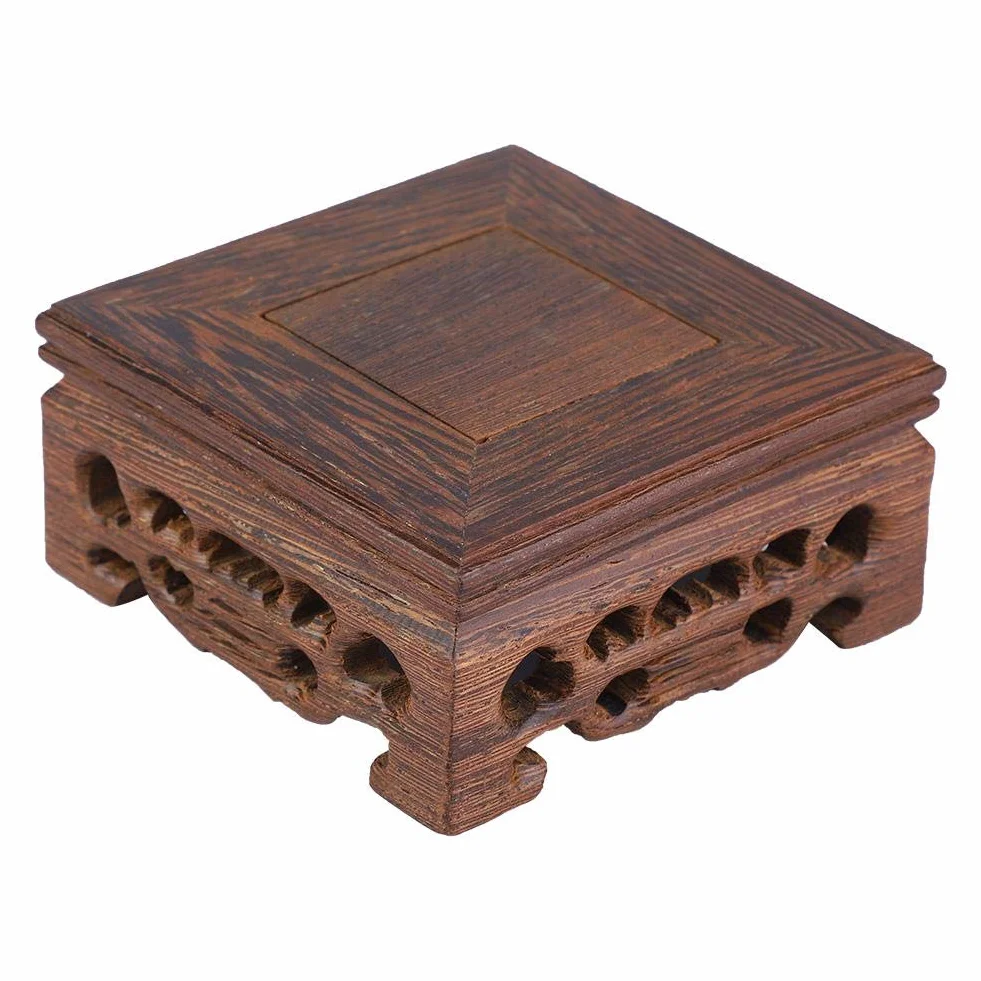 Oumefar Drewniana podstawa ekspozycyjna mały kwadratowy czajniczek podstawa bonsai stojak ekspozycyjny stojak do dekoracji biura domowego (8 x 8 x 3,7 cm)