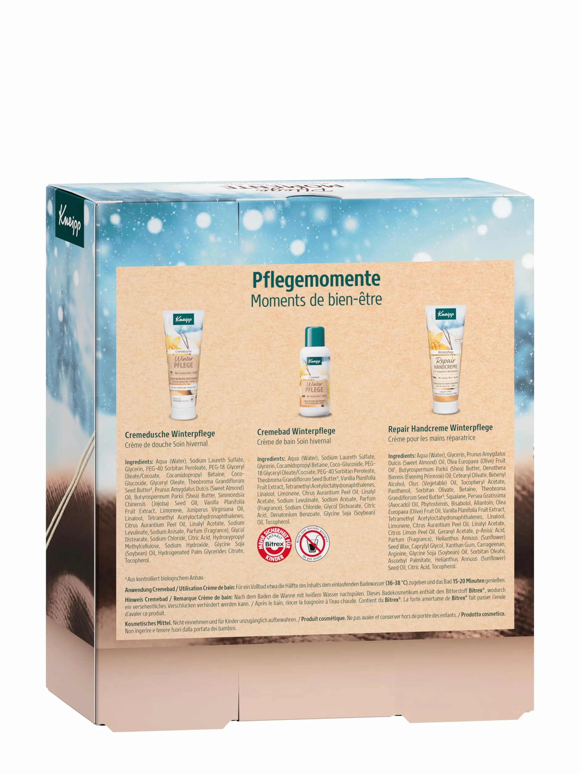 Kneipp Zestaw upominkowy z pielęgnacją chwil pielęgnacyjnych – podaruj chwile dobrego samopoczucia z pielęgnacją zimową, bestsellery: kremowy prysznic, krem do kąpieli w kremie i krem do rąk bez