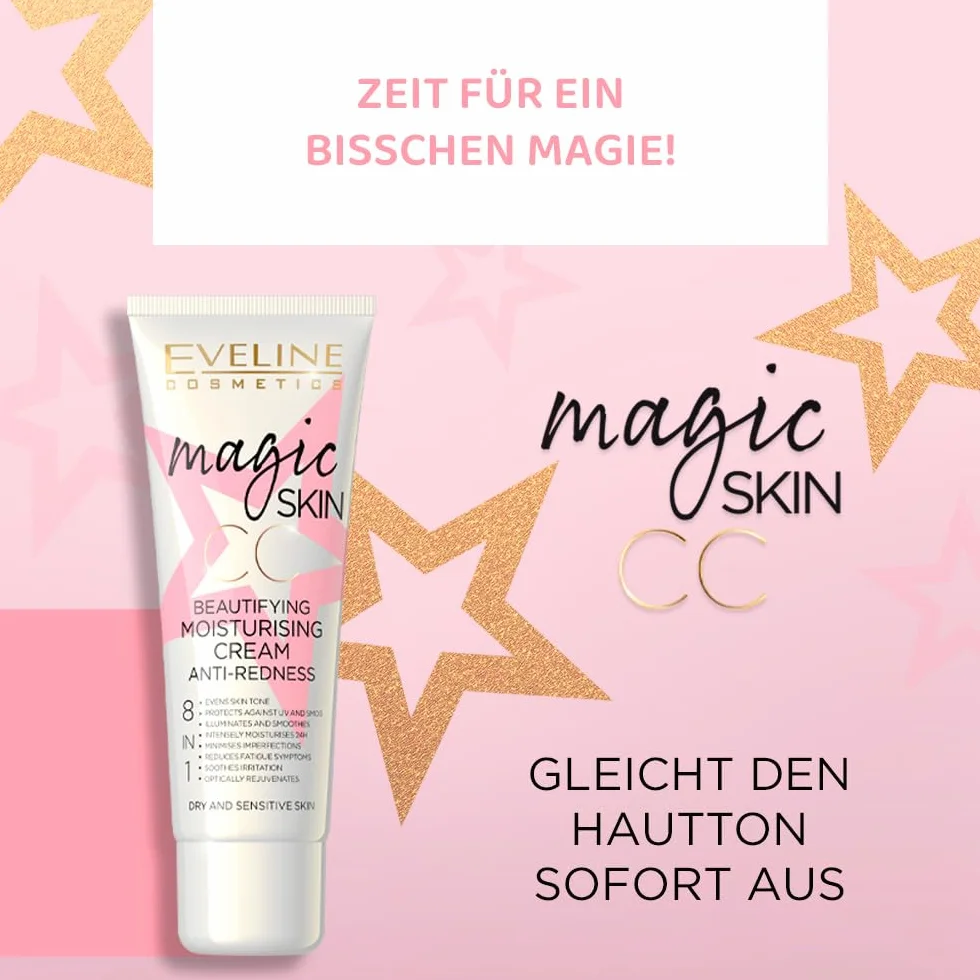 Eveline Cosmetics Magic Skin CC Upiększający krem nawilżający na zaczerwienienia, 50 ml