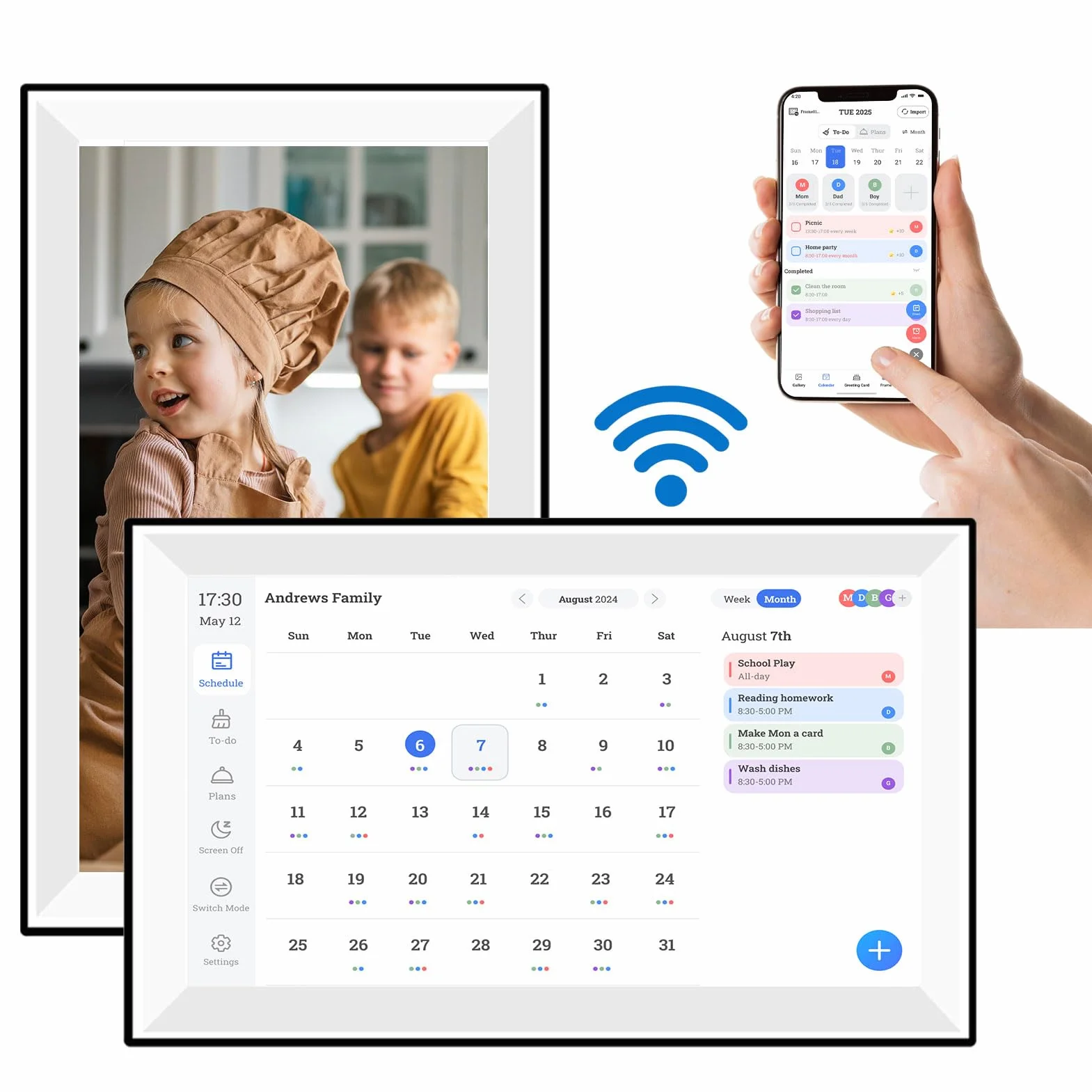 Denash Kalendarz Cyfrowy 10,1 Cala Wi-Fi z Kontrolą Aplikacji, Planowaniem Posiłków, Ramką na Zdjęcia