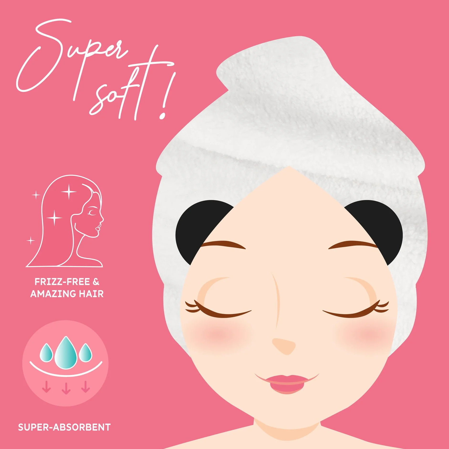 Legami - Love My Hair Turban do włosów, szybkoschnąca suszarka do włosów z mikrofibry, super chłonna, miękka, zapobiegająca puszeniu się, damski ręcznik do włosów, zapięcie na guzik, motyw pandy