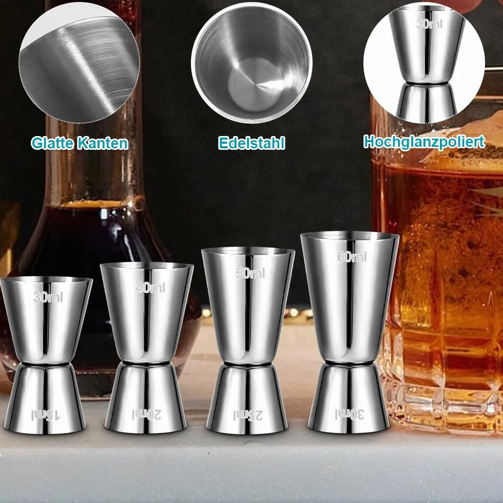 Podwójny jigger ze stali nierdzewnej 4 sztuki 3cl/4cl/5cl/6cl z lejkami do butelek