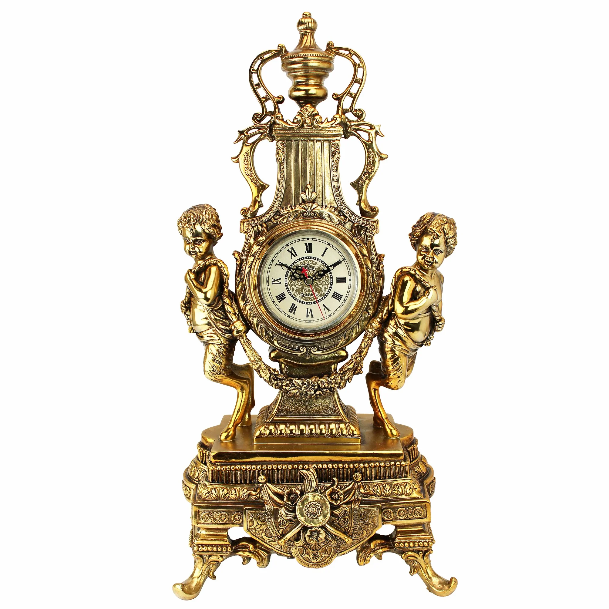 Design Toscano Grande Chateau Beaumont Zegar kominkowy 61 cm żywica poliestrowa złoty