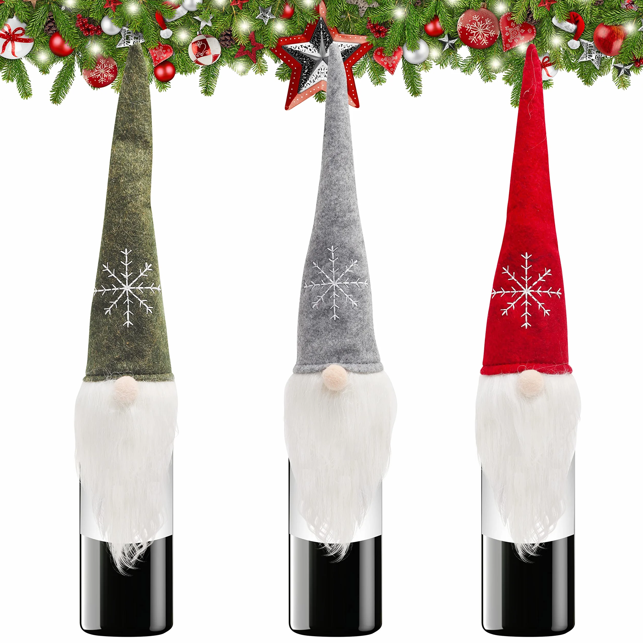BELLE VOUS Świąteczne pokrowce na butelki wina 3 szt. 45 x 13 cm Tomte Gnome Boże Narodzenie
