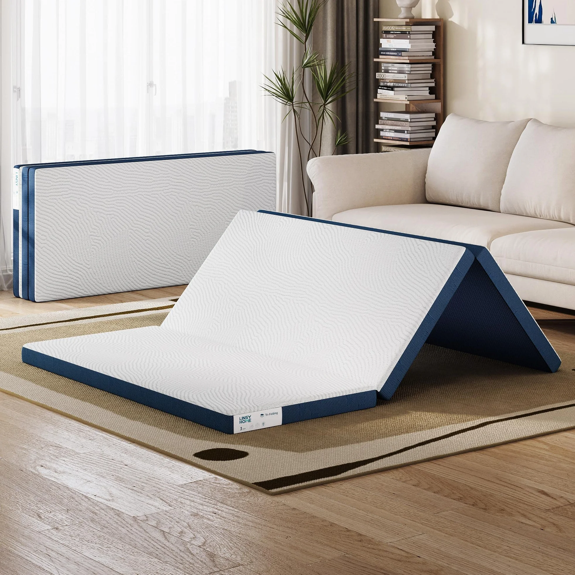 LINSY HOME Składany materac 160 x 200 cm z wyjątkowo wodoodporną poszewką, 7,5 cm materac Tencel Trifold, materac z pianki z pamięcią kształtu, składany, przenośny, łatwy do przechowywania, sofa do