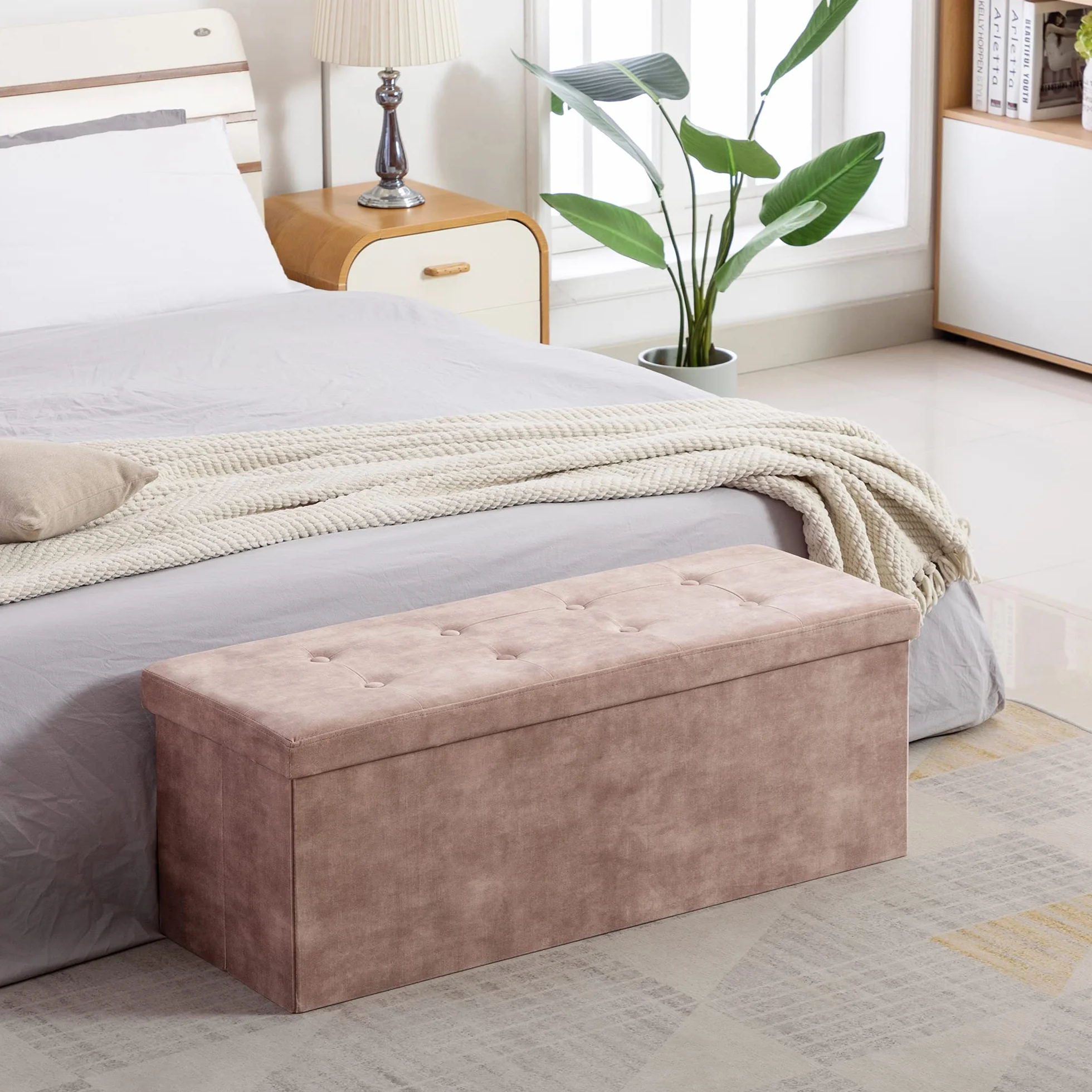 HNNHOME Skrzynia na zabawki z pokrywką 110x40x40 cm składany podnóżek jasnobrązowy XL