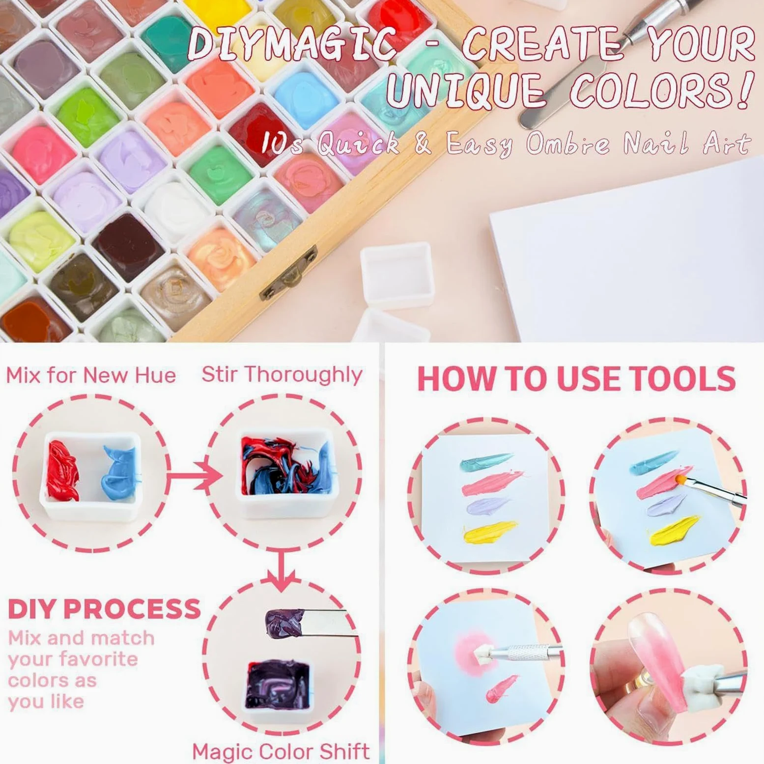 Żel Do Malowania Paznokci Paleta Wzorów Manicure Patting Design 70 Kolorów | Kolory Żelowe dla początkujących, kobiet, dziewczyn, w domu, salonie, podróży, na imprezy, spa i studio